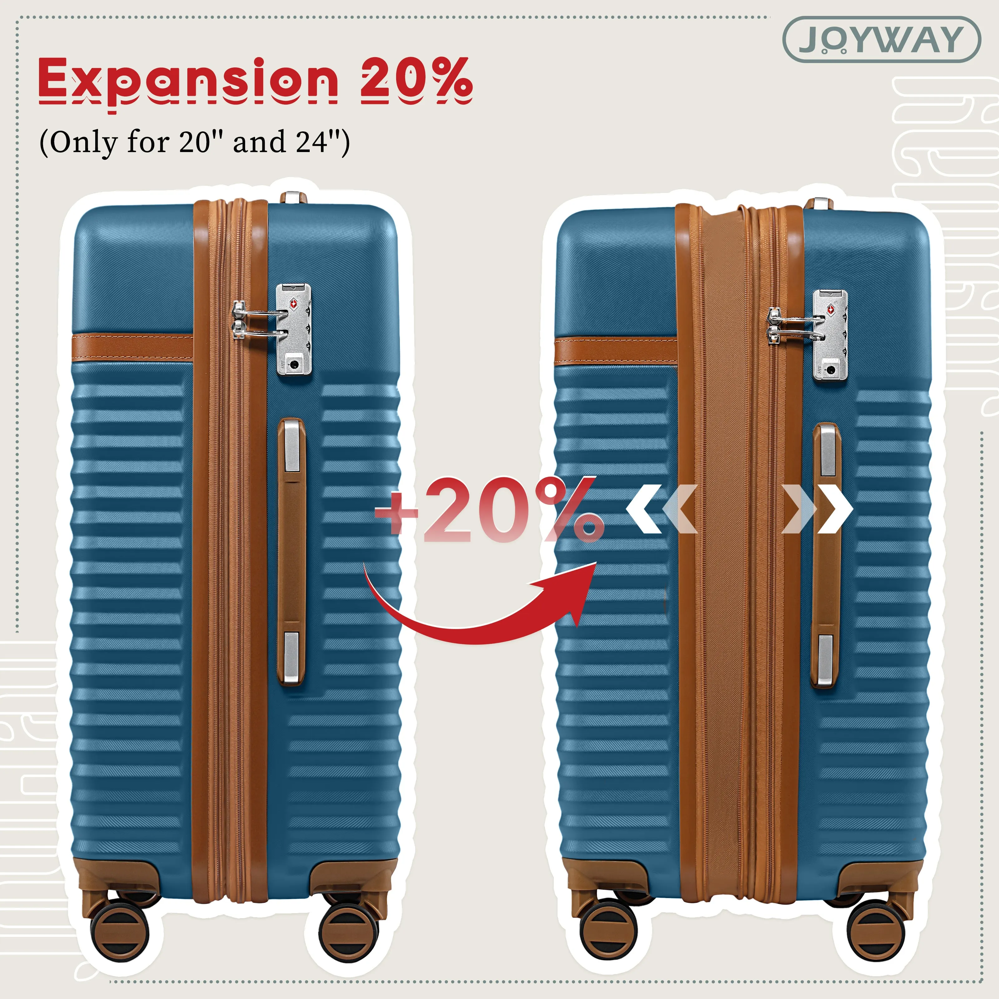 3 Pieces Set 20inch Expandable Carry-on Luggage TR010