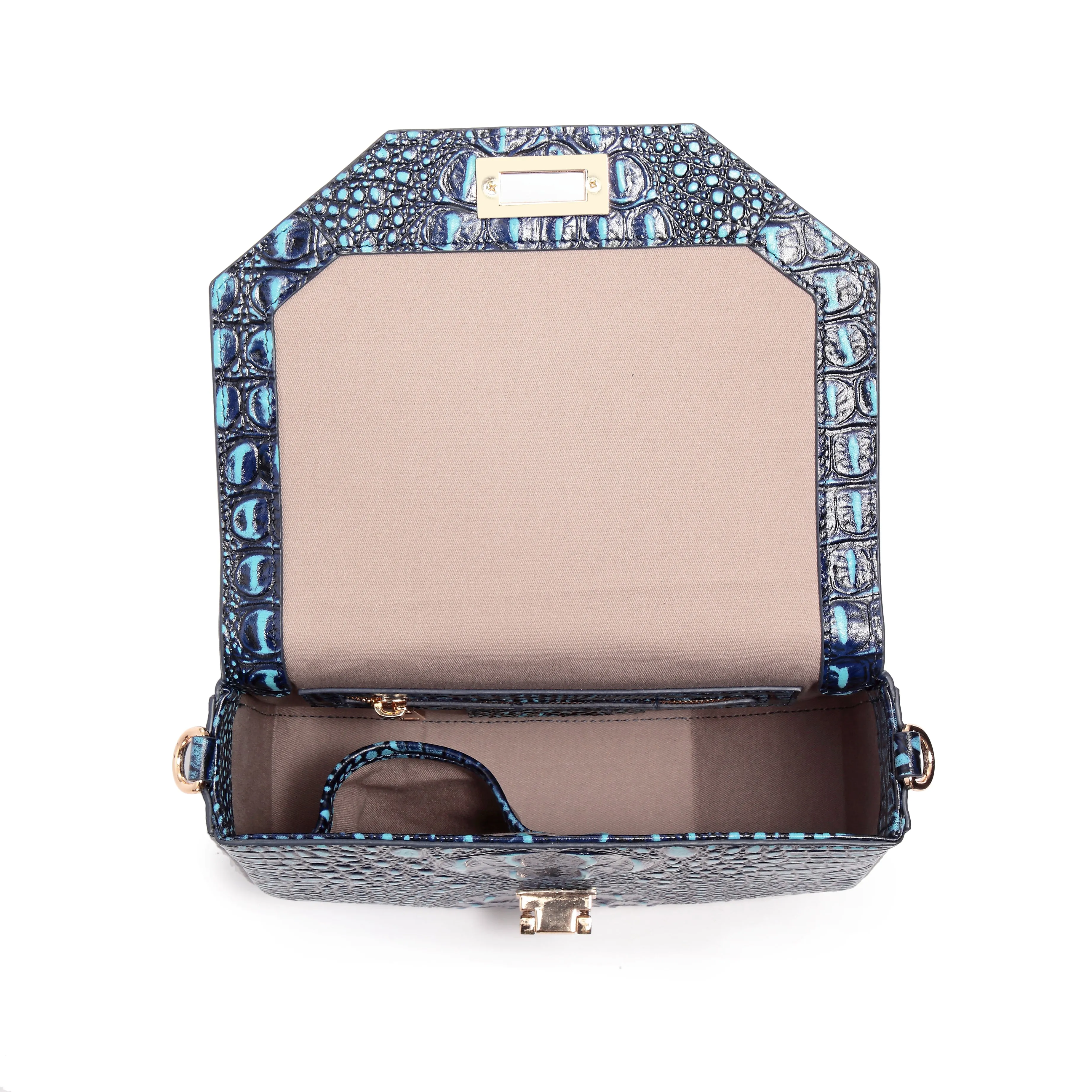 Alessia Croc Embossed Leather Handbag/ Crossbody bag: Blue