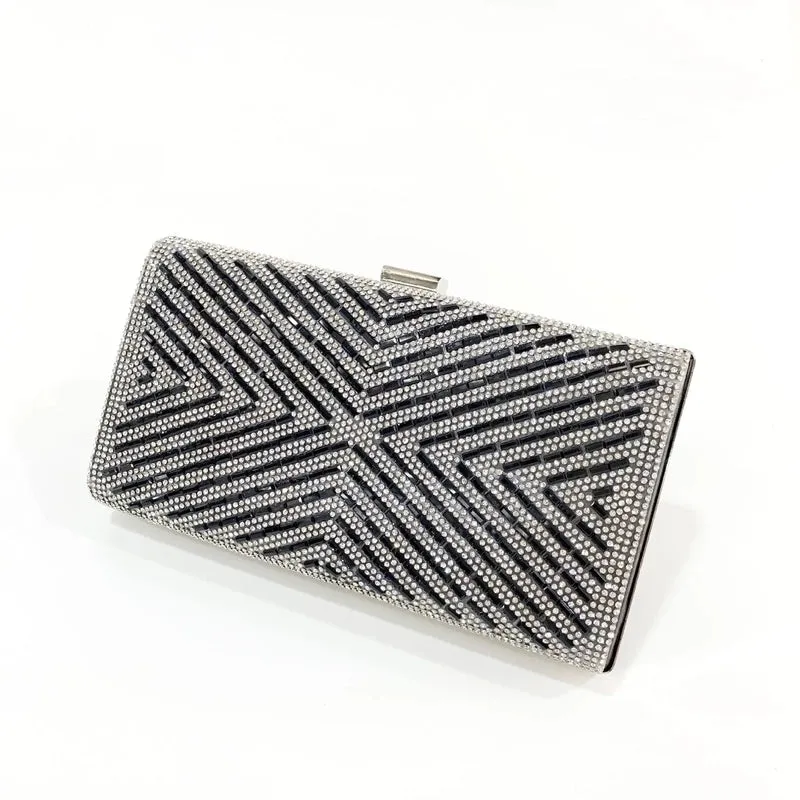 Black Gold Silver Pvc Pu Leather Stripe Square Evening Bags