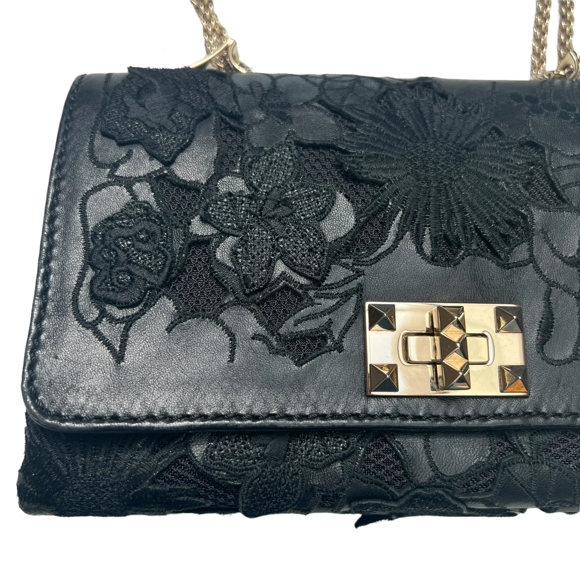 Black Lace Perforated Leather Clutch