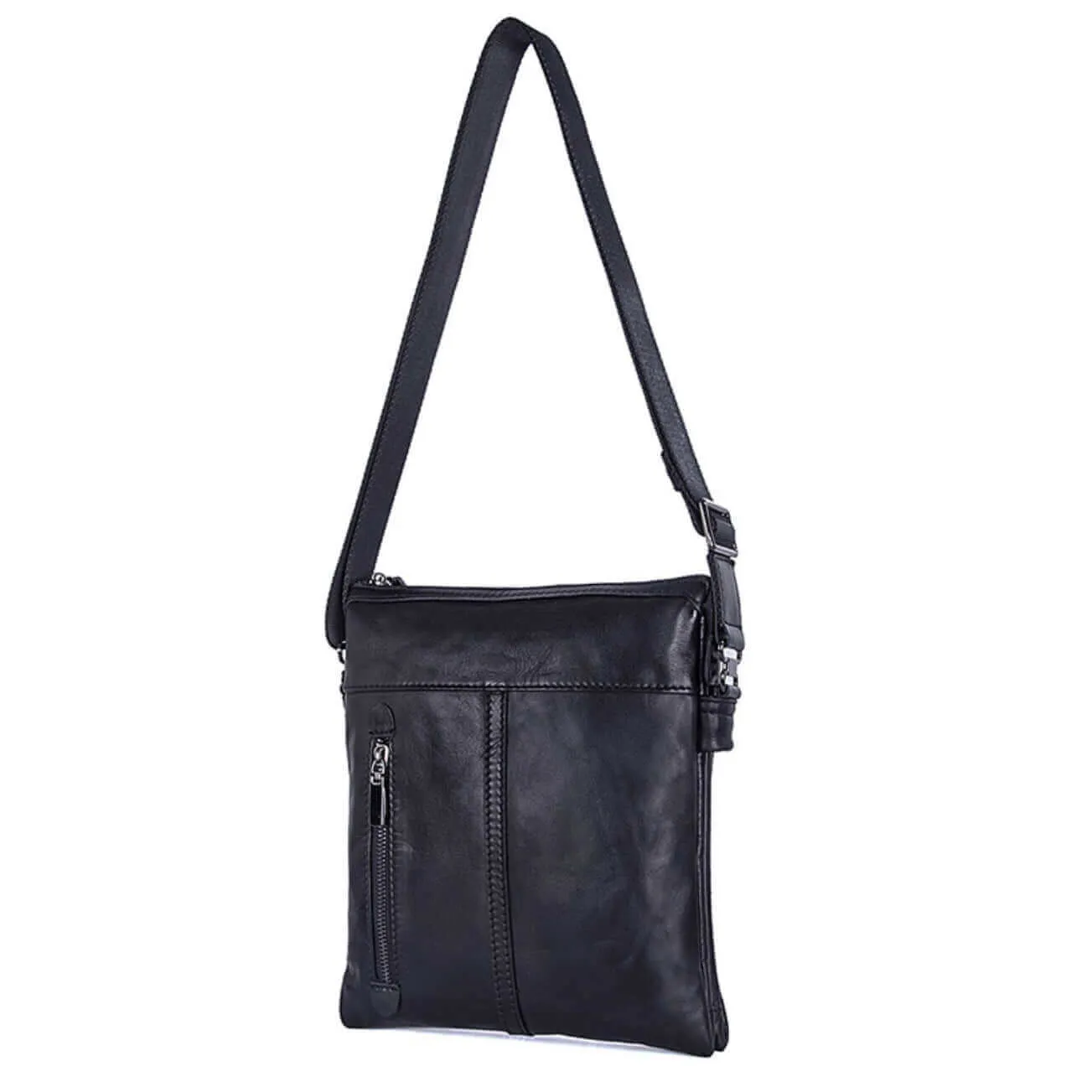 Black Leather Slim Crossbody Bag NZ