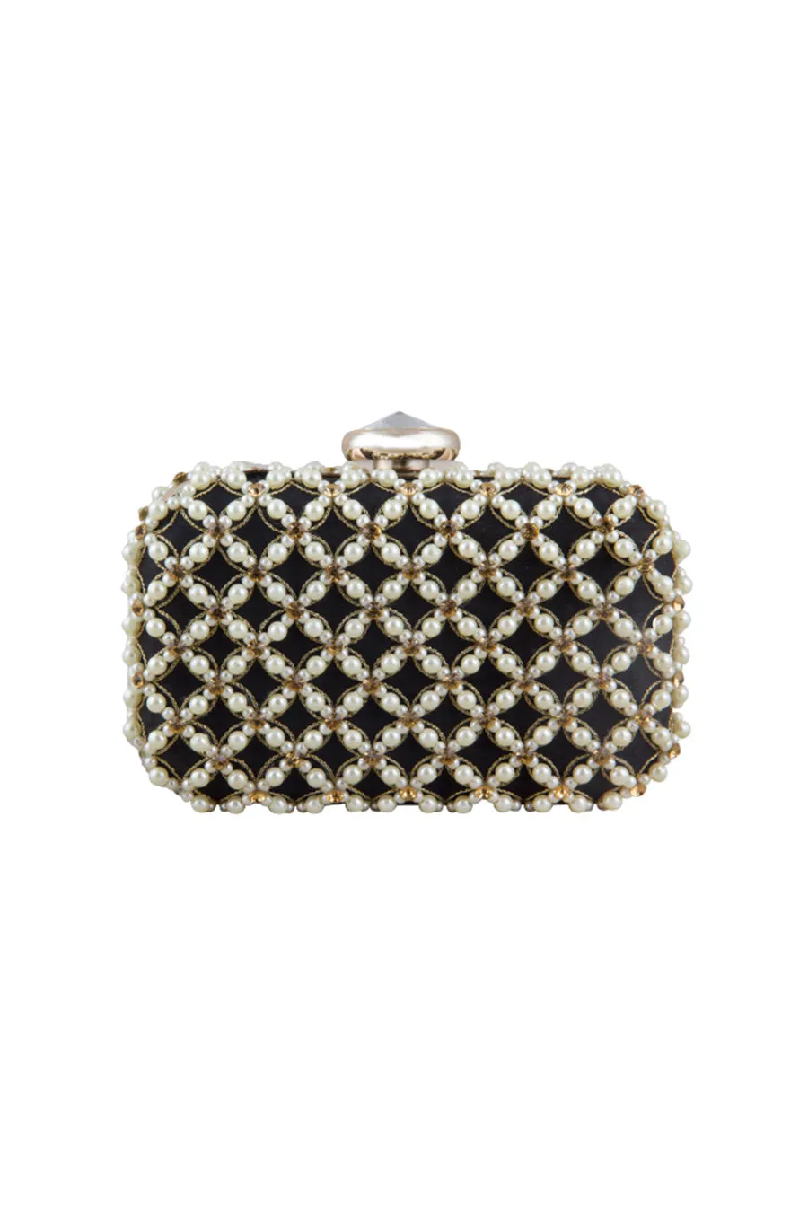 Black Pearl Embroidered Box Clutch