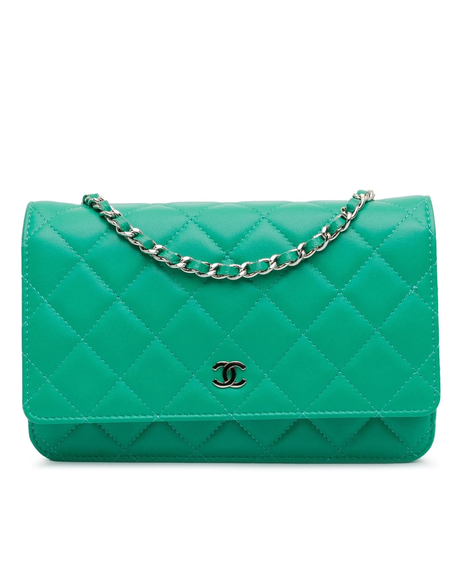 Chanel Classic Double Flap Mini Crossbody Bag Green Lambskin Leather