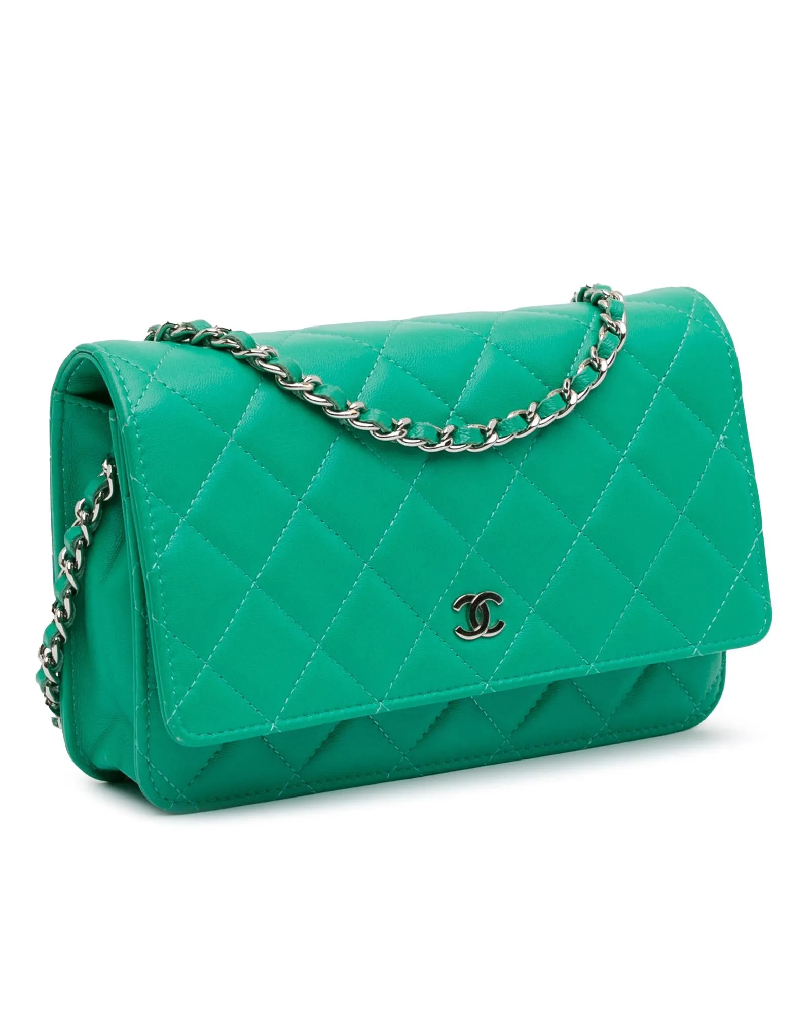 Chanel Classic Double Flap Mini Crossbody Bag Green Lambskin Leather