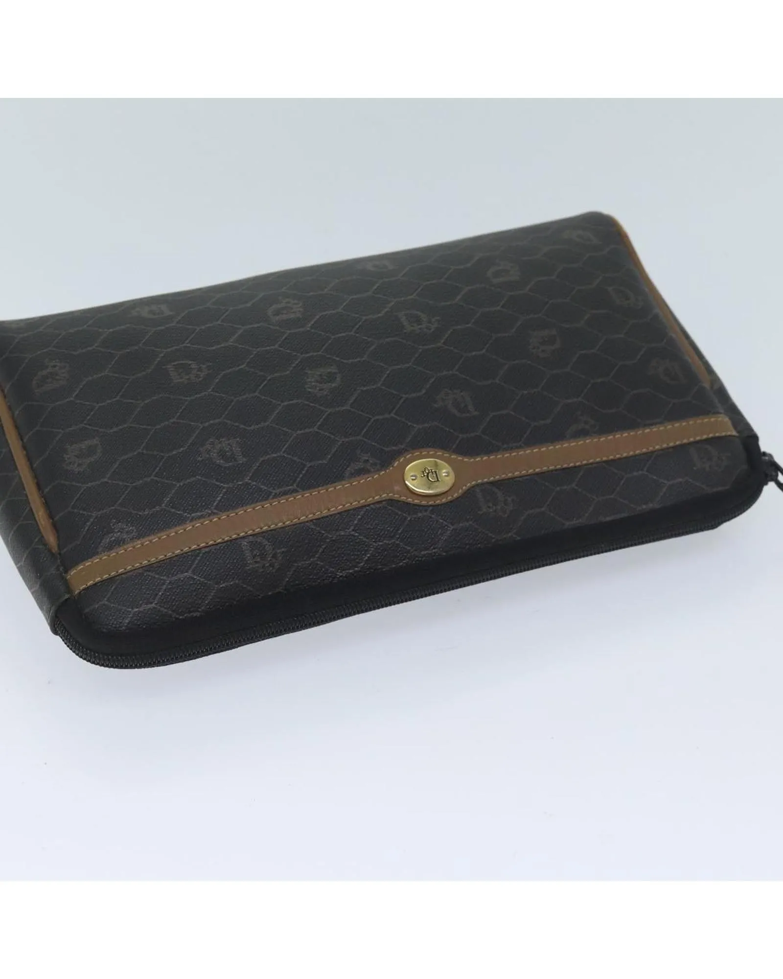 Christian Dior Vintage Clutch Bag Black Leather Canvas CD Logo