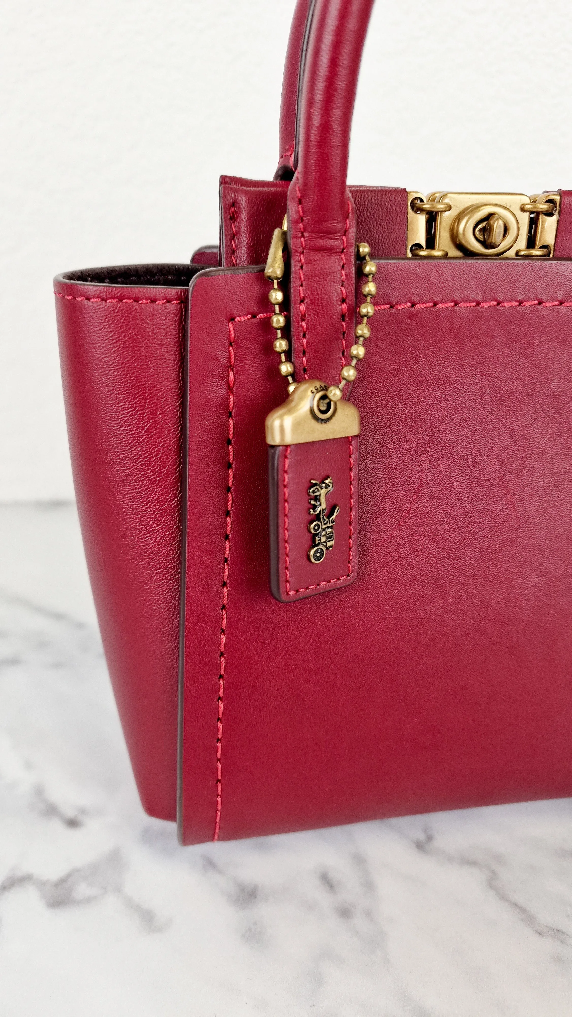 Coach 1941 Troupe Tote 16 in Deep Red Smooth Leather - Crossbody Mini Bag Handbag - Coach 79401