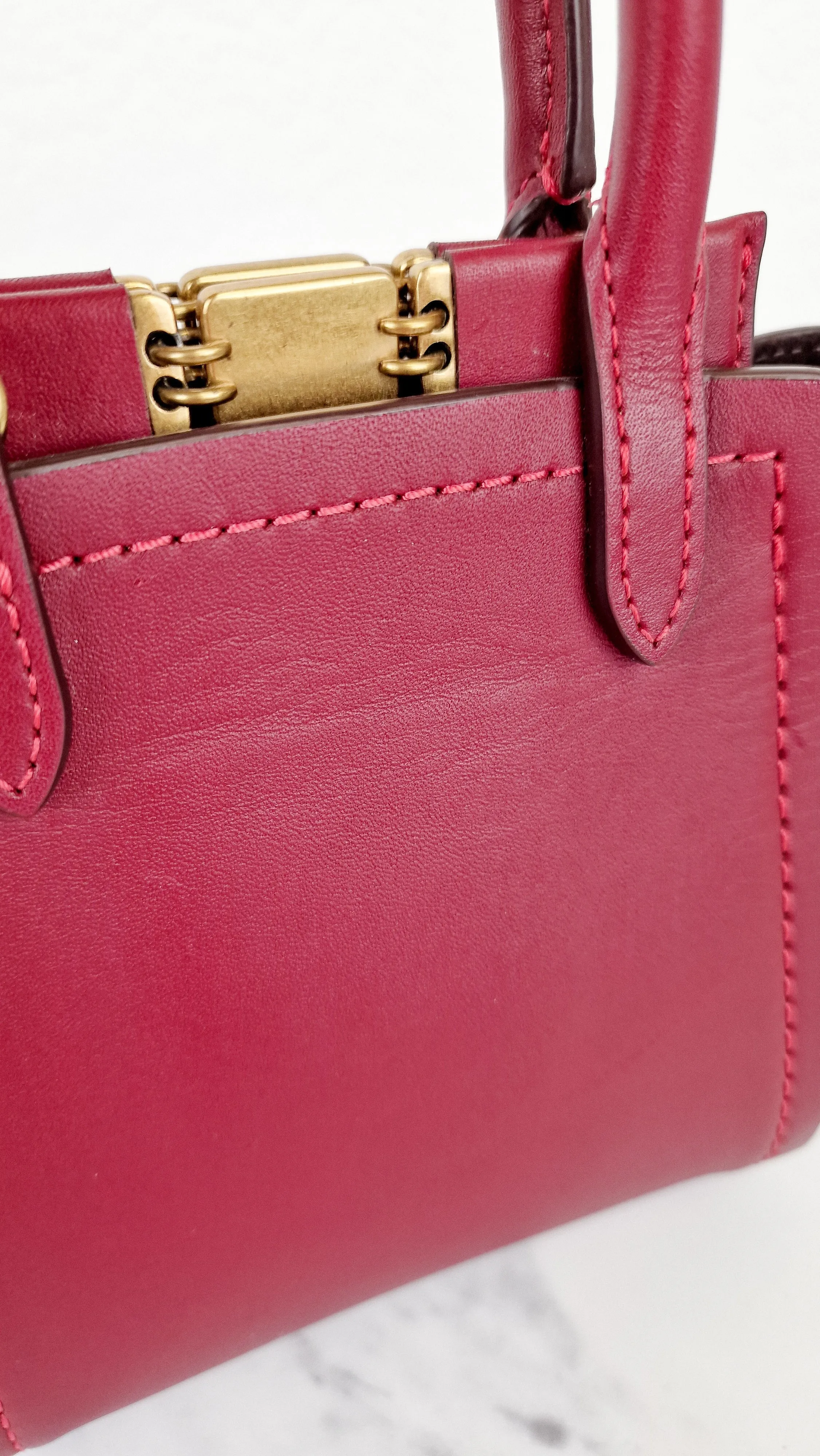 Coach 1941 Troupe Tote 16 in Deep Red Smooth Leather - Crossbody Mini Bag Handbag - Coach 79401