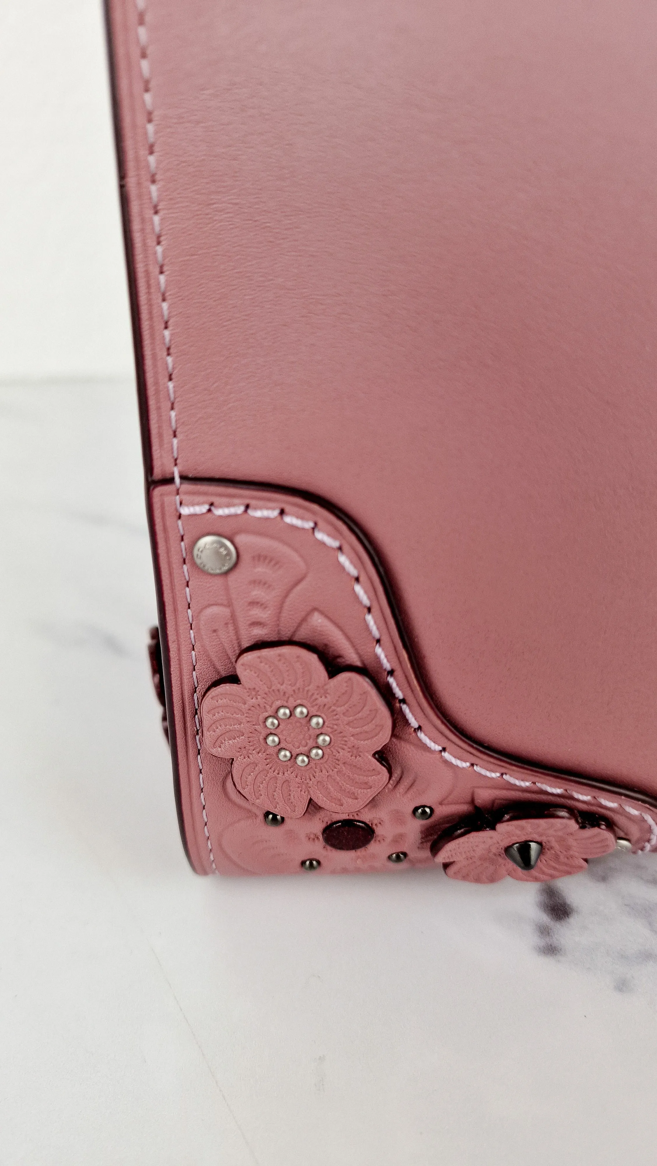 Coach Mercer Satchel 30 in Dusty Rose Pink with Tooled Leather Tea Roses - Floral Crossbody Bag Handbag - Coach 12031