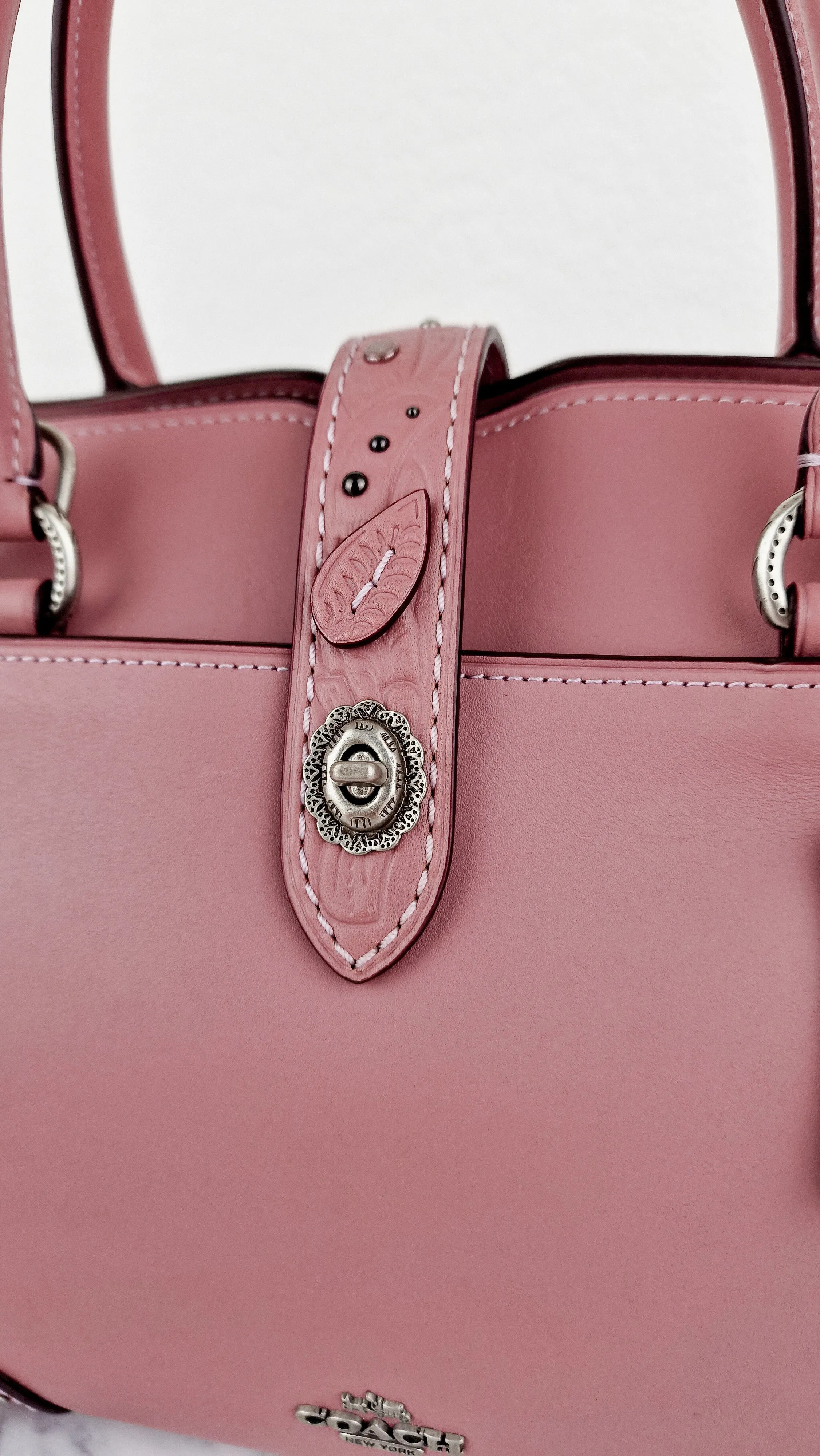 Coach Mercer Satchel 30 in Dusty Rose Pink with Tooled Leather Tea Roses - Floral Crossbody Bag Handbag - Coach 12031