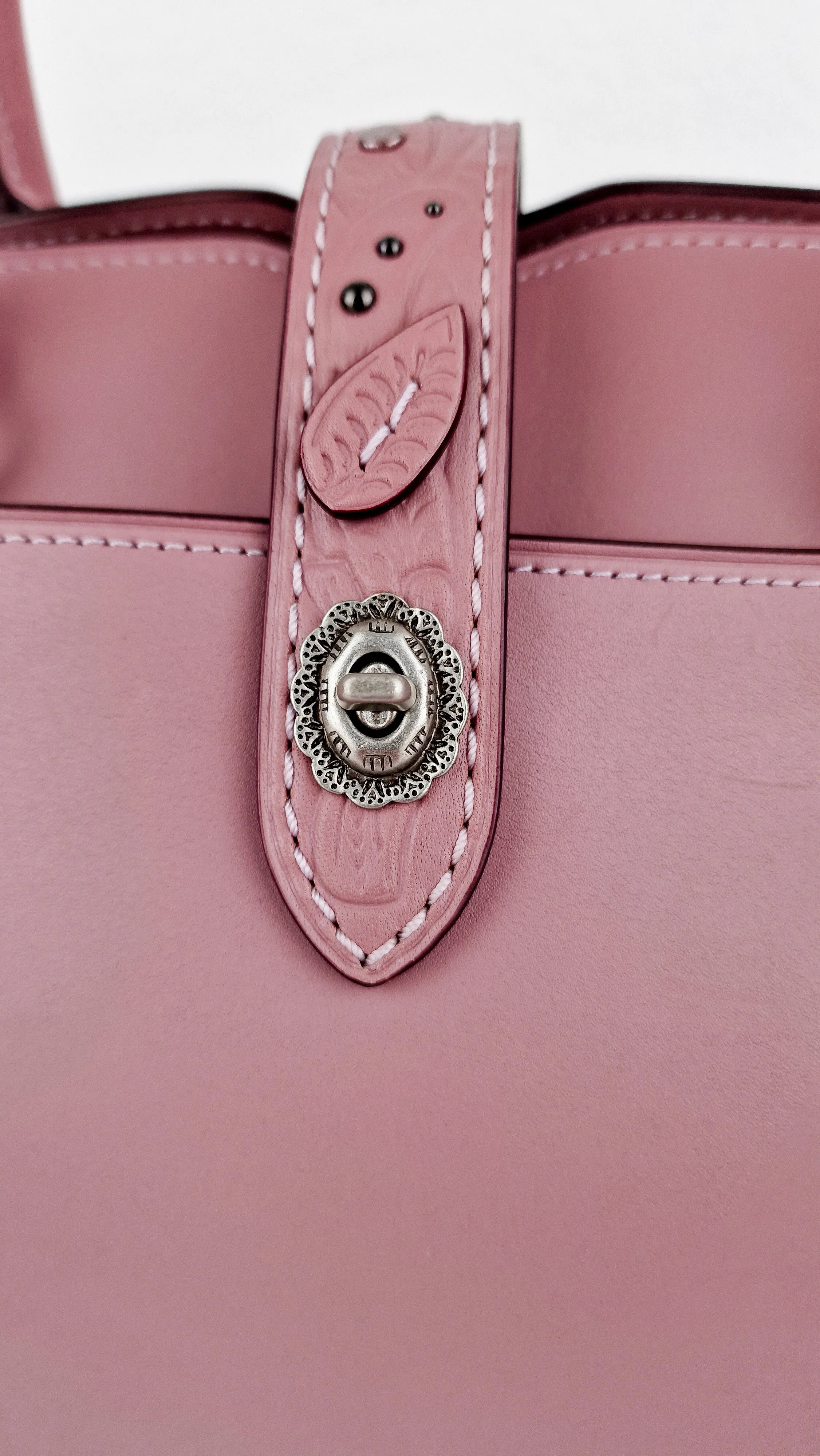 Coach Mercer Satchel 30 in Dusty Rose Pink with Tooled Leather Tea Roses - Floral Crossbody Bag Handbag - Coach 12031