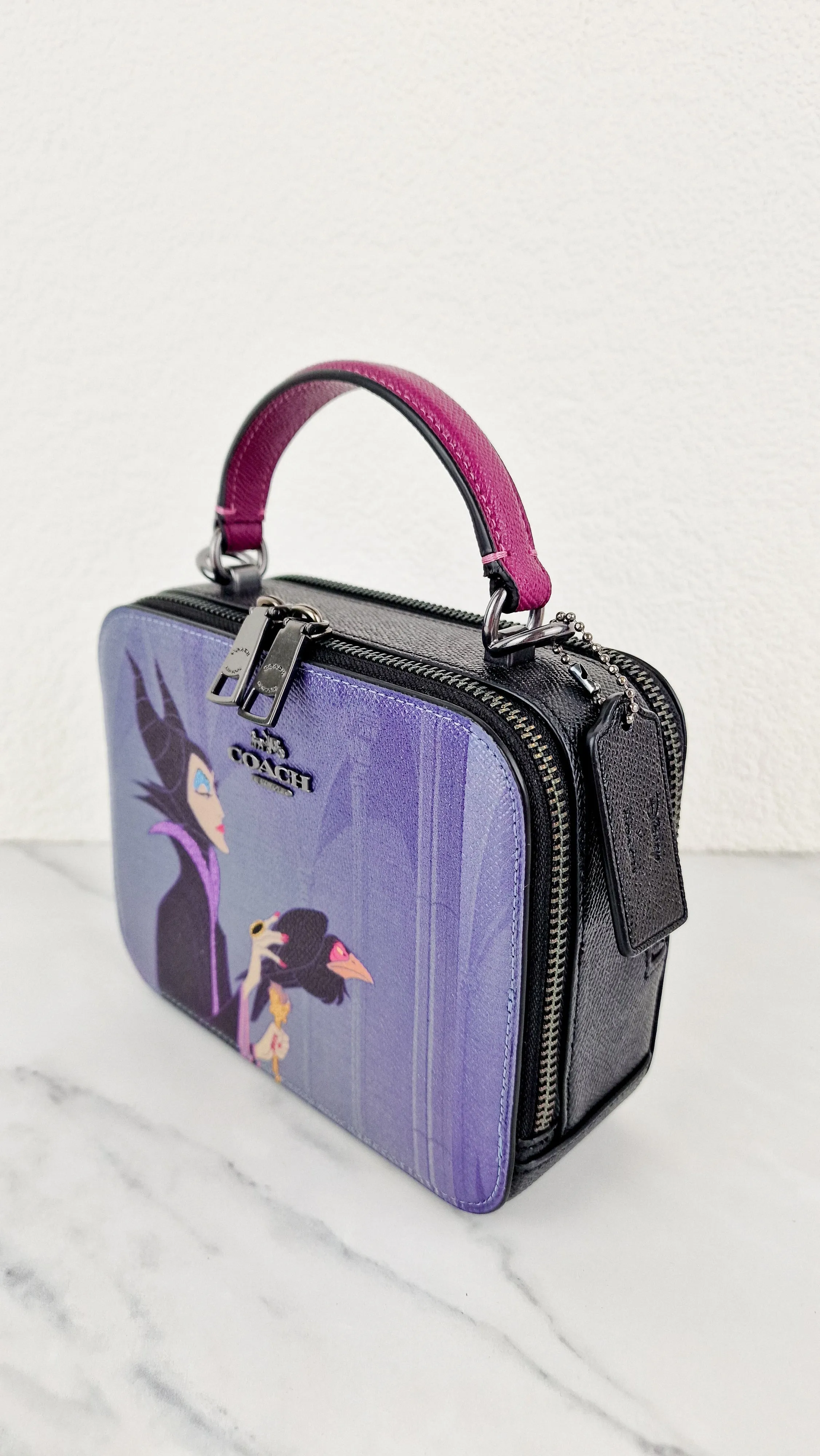 Disney x Coach Box Crossbody With Maleficent Motif Lunchbox Bag Purple Leather Villains - Coach CC376