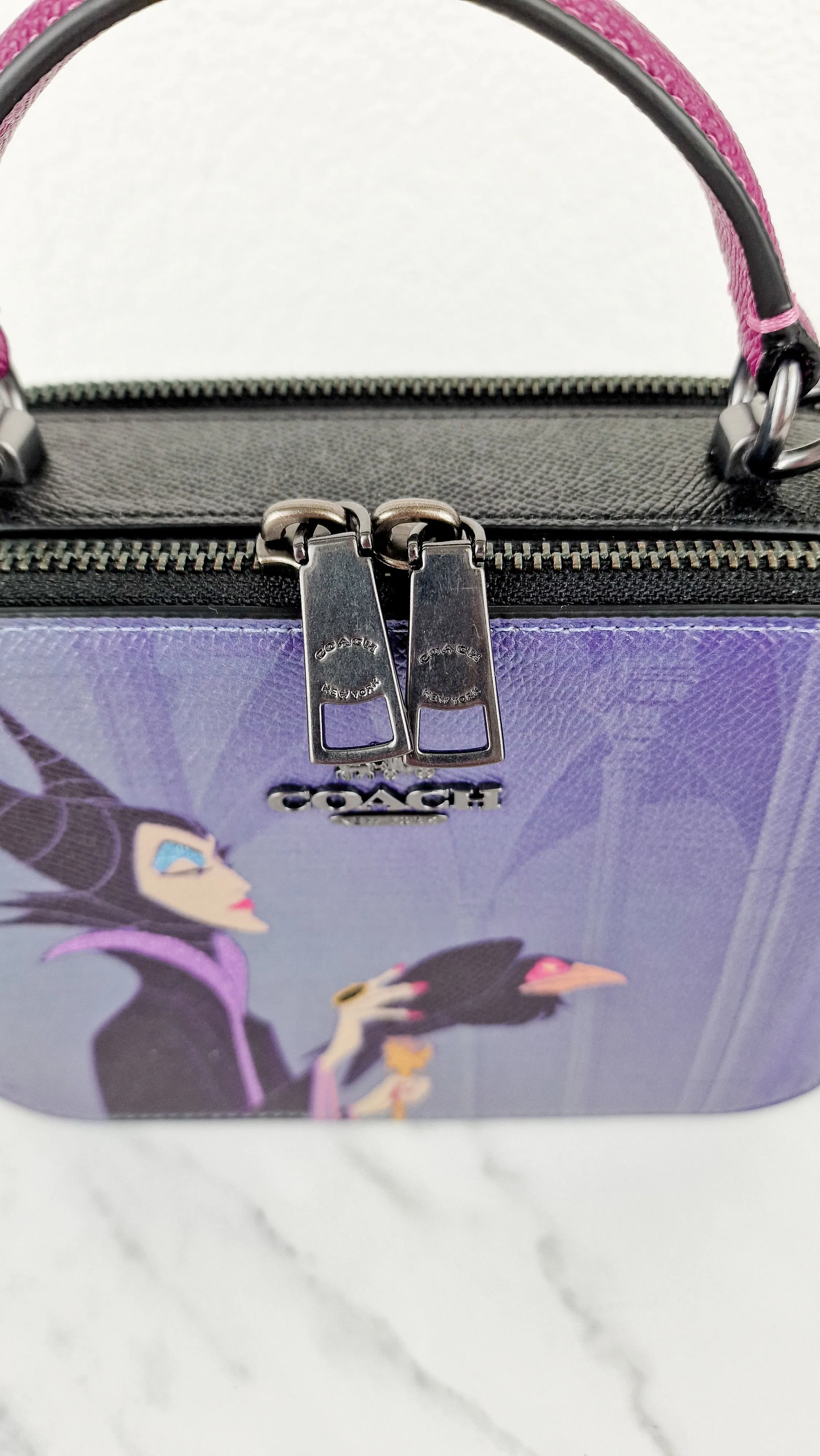 Disney x Coach Box Crossbody With Maleficent Motif Lunchbox Bag Purple Leather Villains - Coach CC376