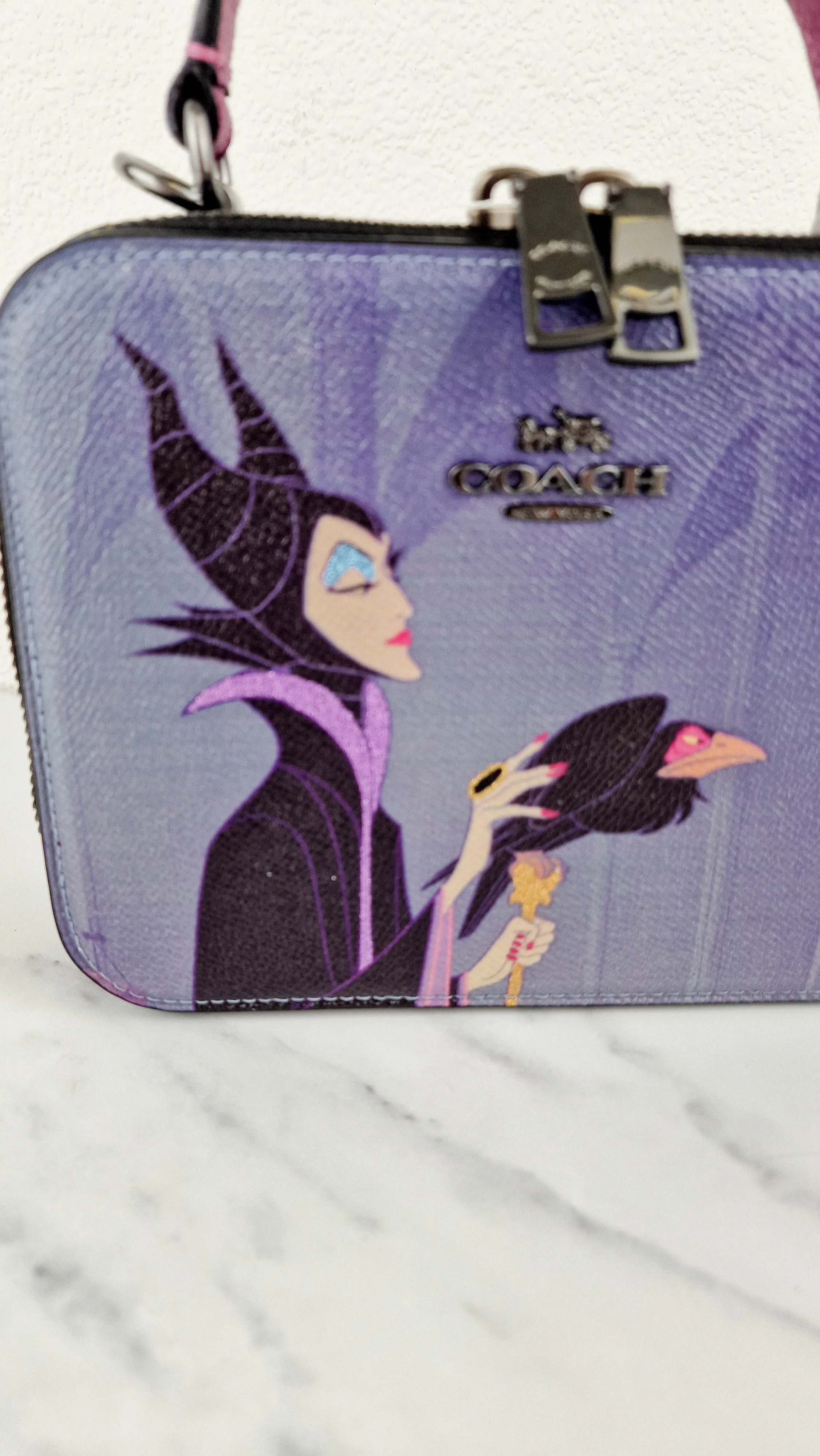 Disney x Coach Box Crossbody With Maleficent Motif Lunchbox Bag Purple Leather Villains - Coach CC376