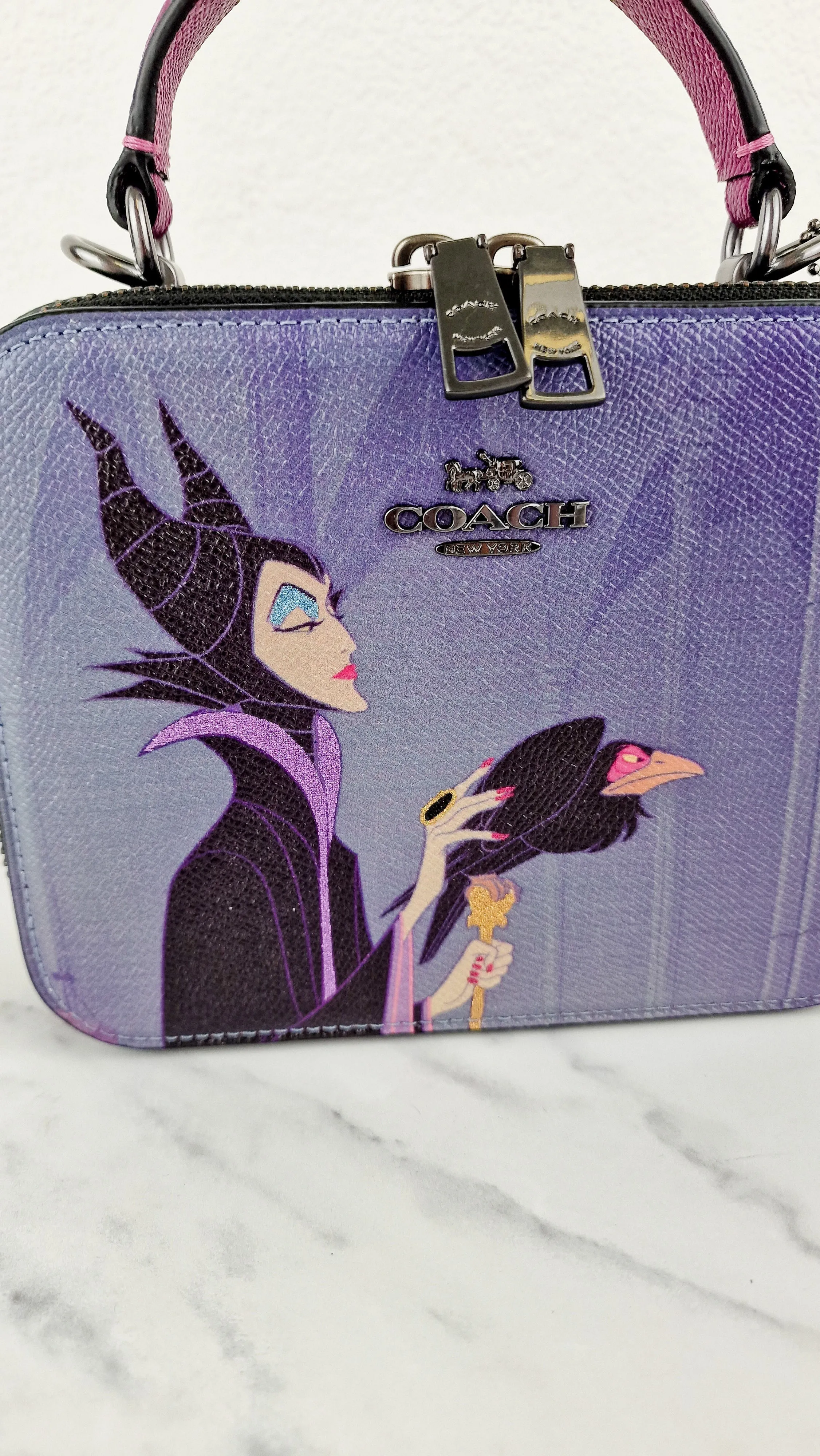 Disney x Coach Box Crossbody With Maleficent Motif Lunchbox Bag Purple Leather Villains - Coach CC376