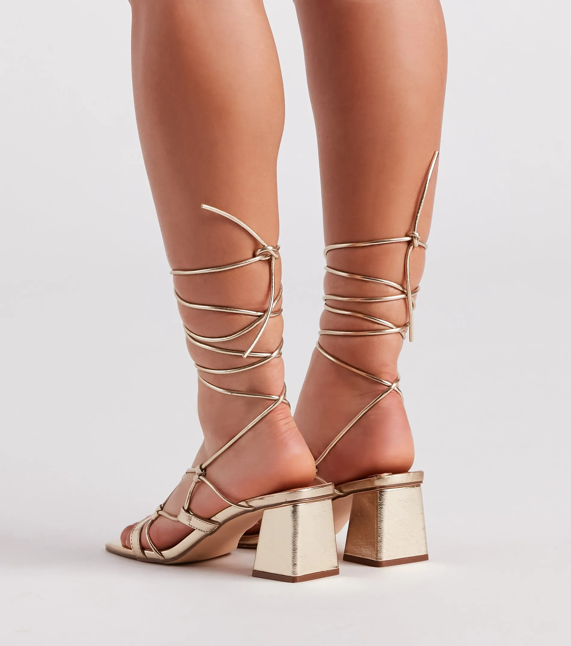 Glamour Nights Chrome Lace-Up Heels