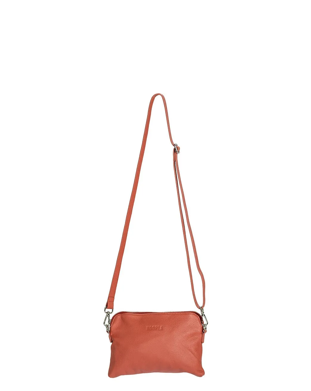 HOOPLA LEATHER MINI CROSSBODY SLOUCH/CLUTCH TERRACOTTA BROWN