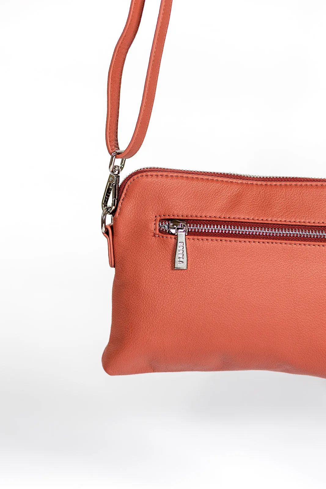 HOOPLA LEATHER MINI CROSSBODY SLOUCH/CLUTCH TERRACOTTA BROWN