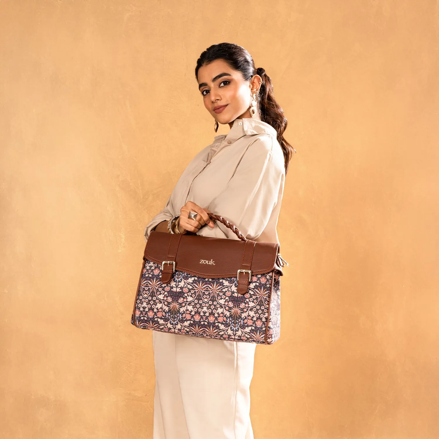 Konkona Heritage Satchel Bag - Kashmir Blooms