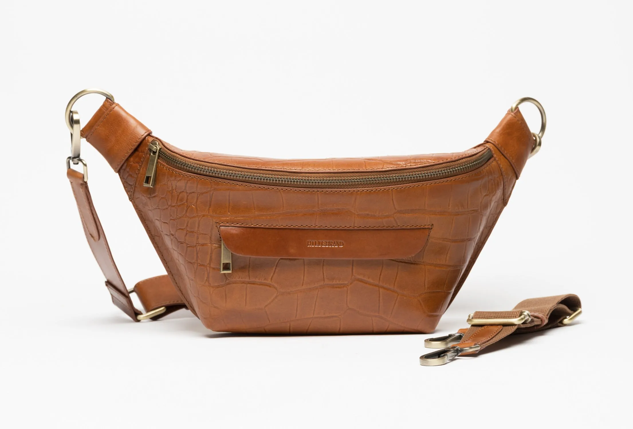 Leather Bum Bag Cognac Croco