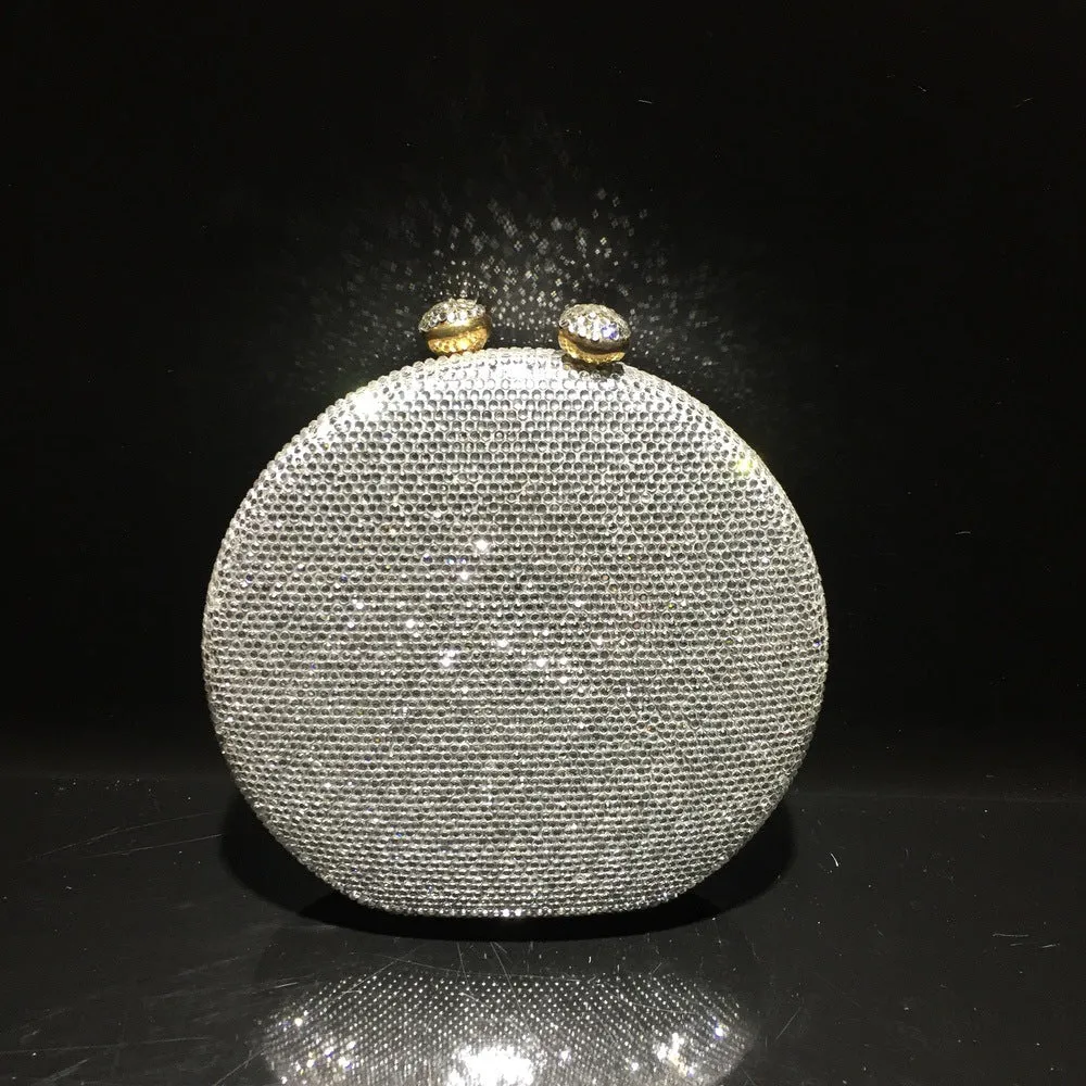 Luxy Moon Round Full Rhinestone Clutch Sparkling Banquet Purse