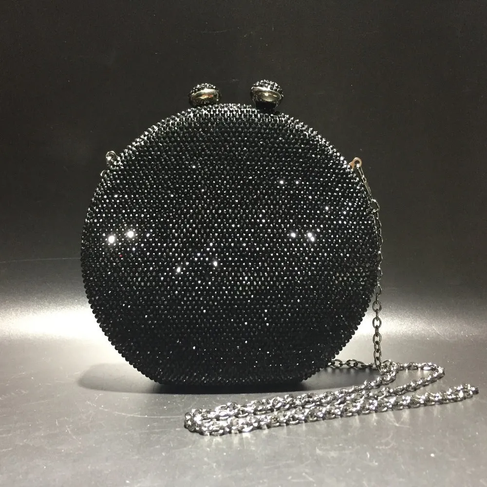 Luxy Moon Round Full Rhinestone Clutch Sparkling Banquet Purse