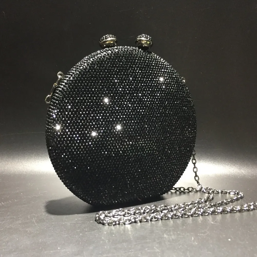 Luxy Moon Round Full Rhinestone Clutch Sparkling Banquet Purse