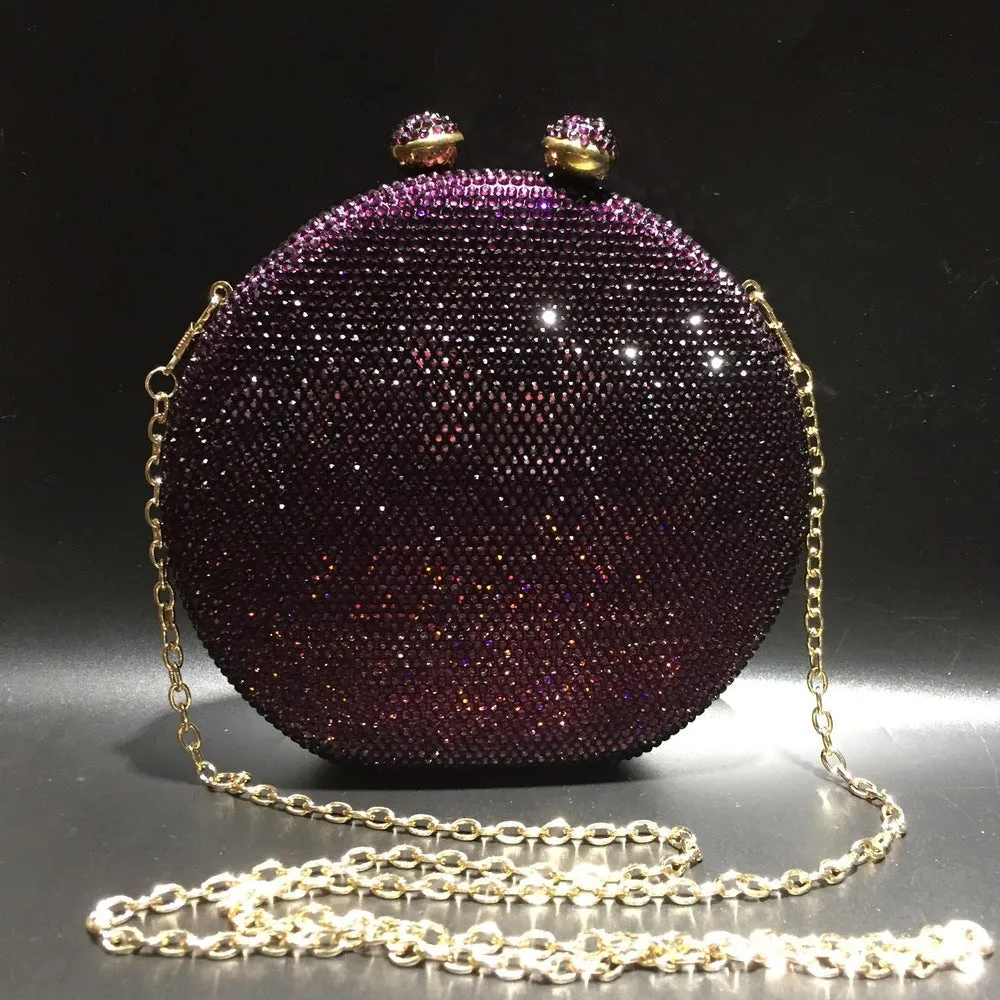 Luxy Moon Round Full Rhinestone Clutch Sparkling Banquet Purse