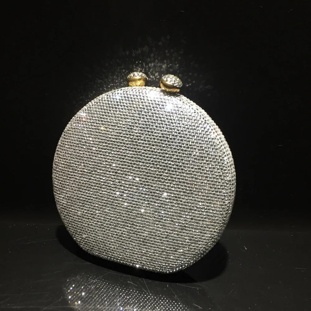 Luxy Moon Round Full Rhinestone Clutch Sparkling Banquet Purse