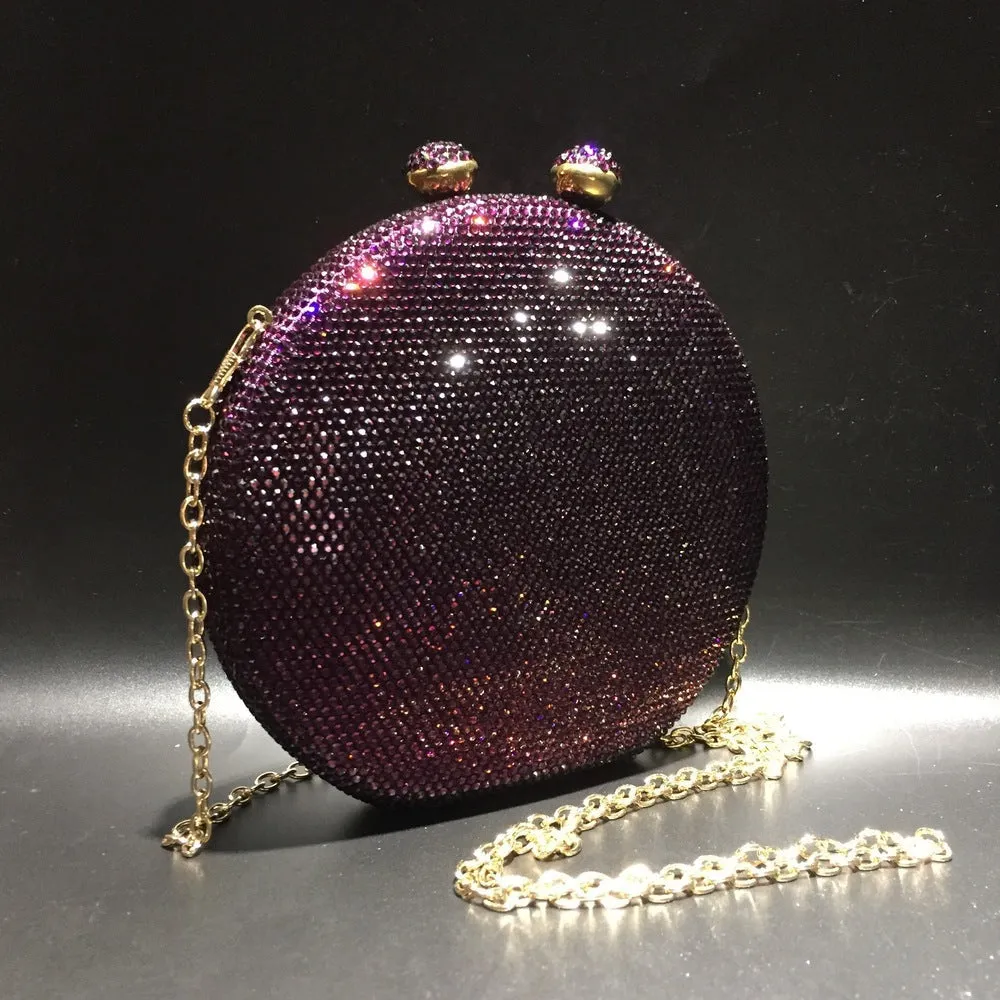 Luxy Moon Round Full Rhinestone Clutch Sparkling Banquet Purse