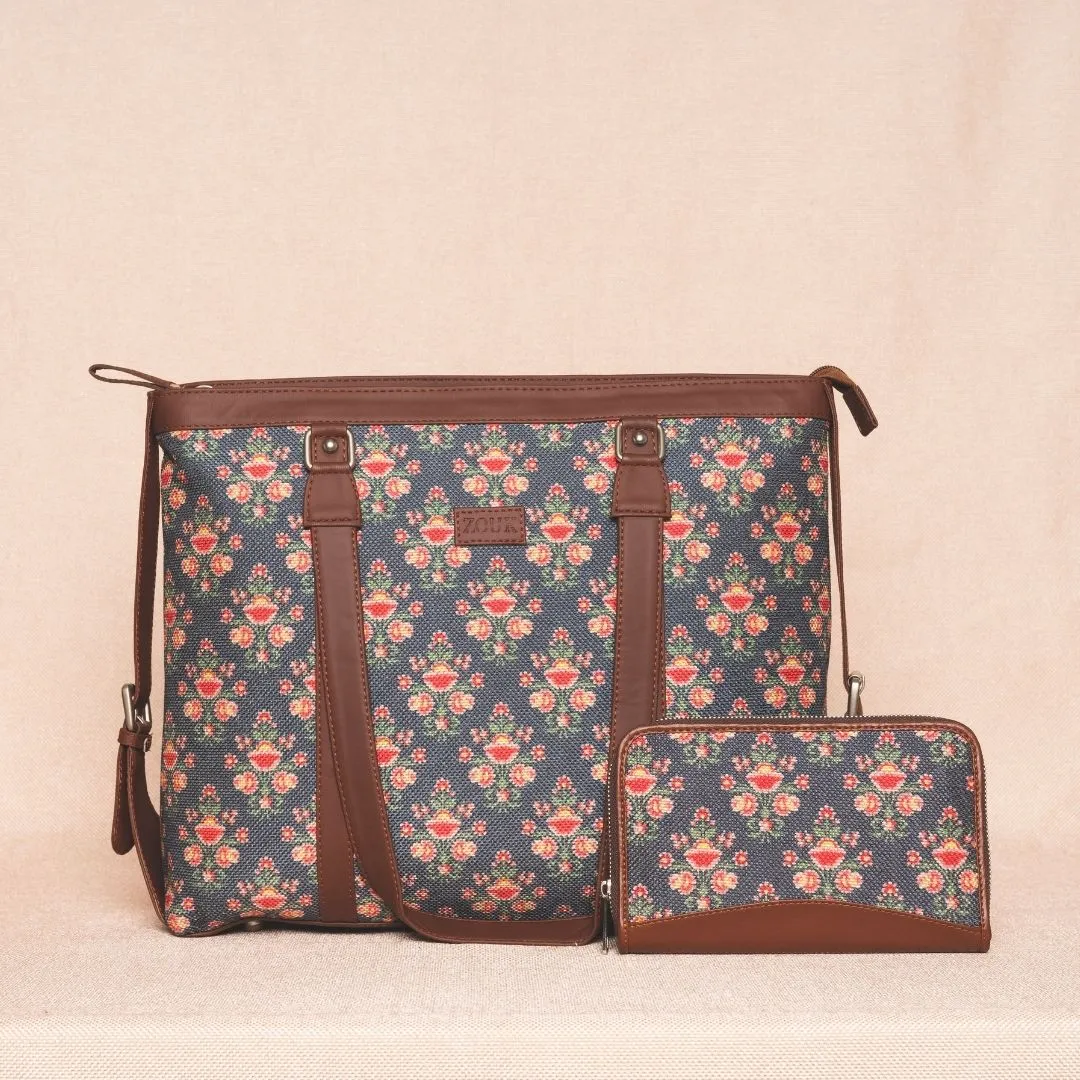 Mughal Garden Print- Office Bag & Chain Wallet Combo