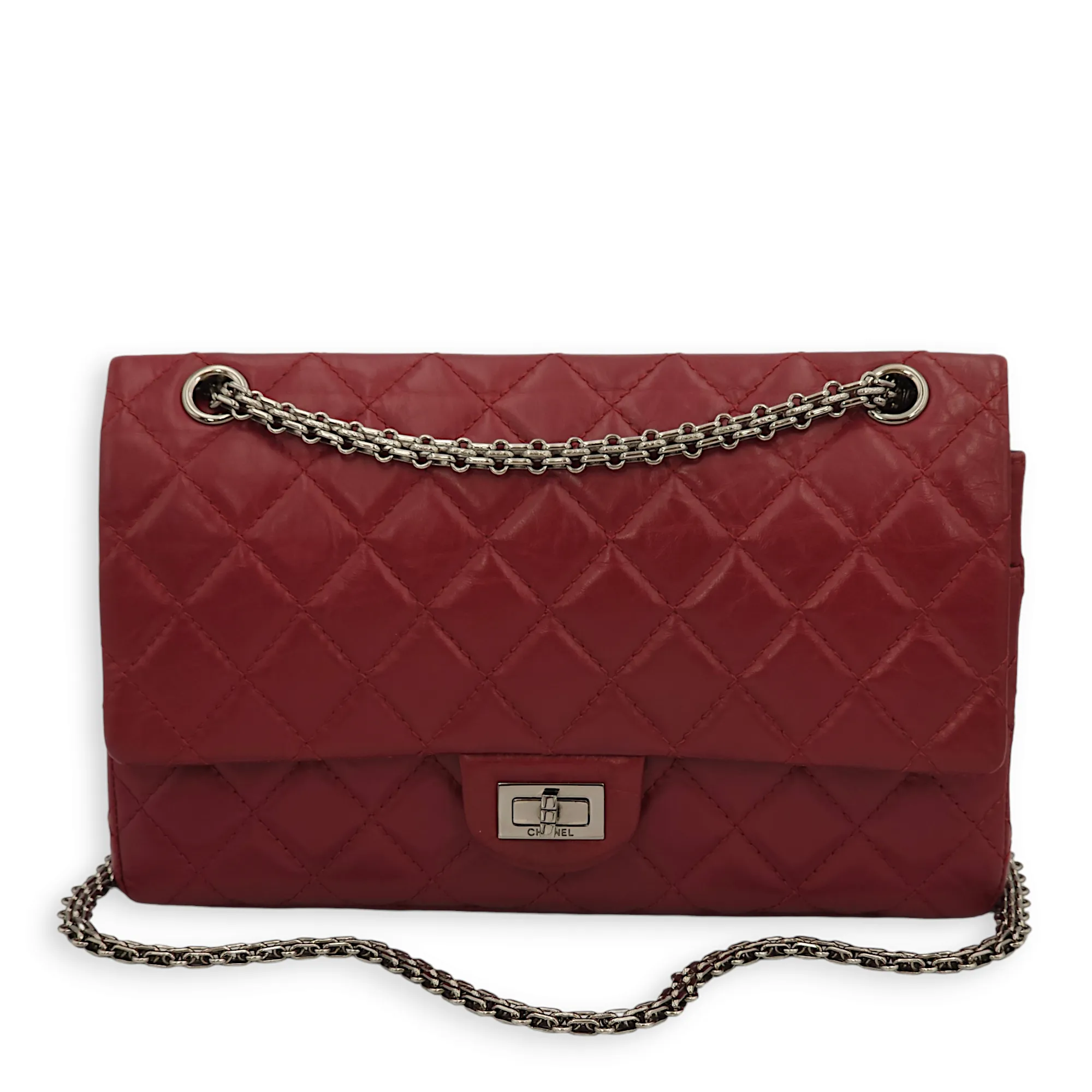 Reissue 226 Dark Red Crossbody Bag in Distressed leather, Palladium hardware