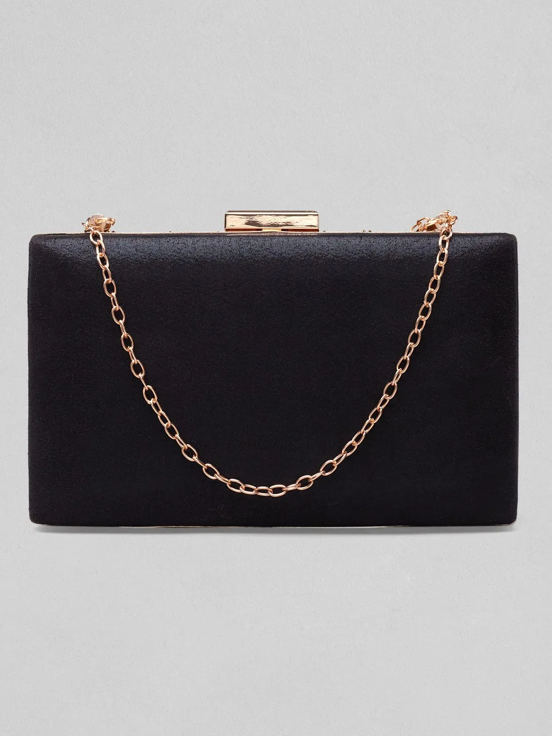 Rubans Navy Blue Coloured Box Clutch With Embellished Golden Beads