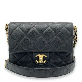 Square Quilt Black Crossbody Bag in Caviar Leather, Gold hardware