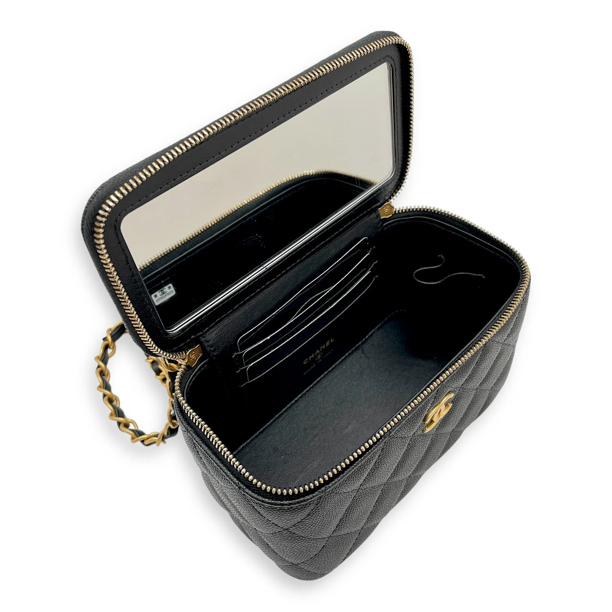 Vanity Rectangle with AirPod Case Mini Black Crossbody Bag in Caviar Leather, Gold hardware