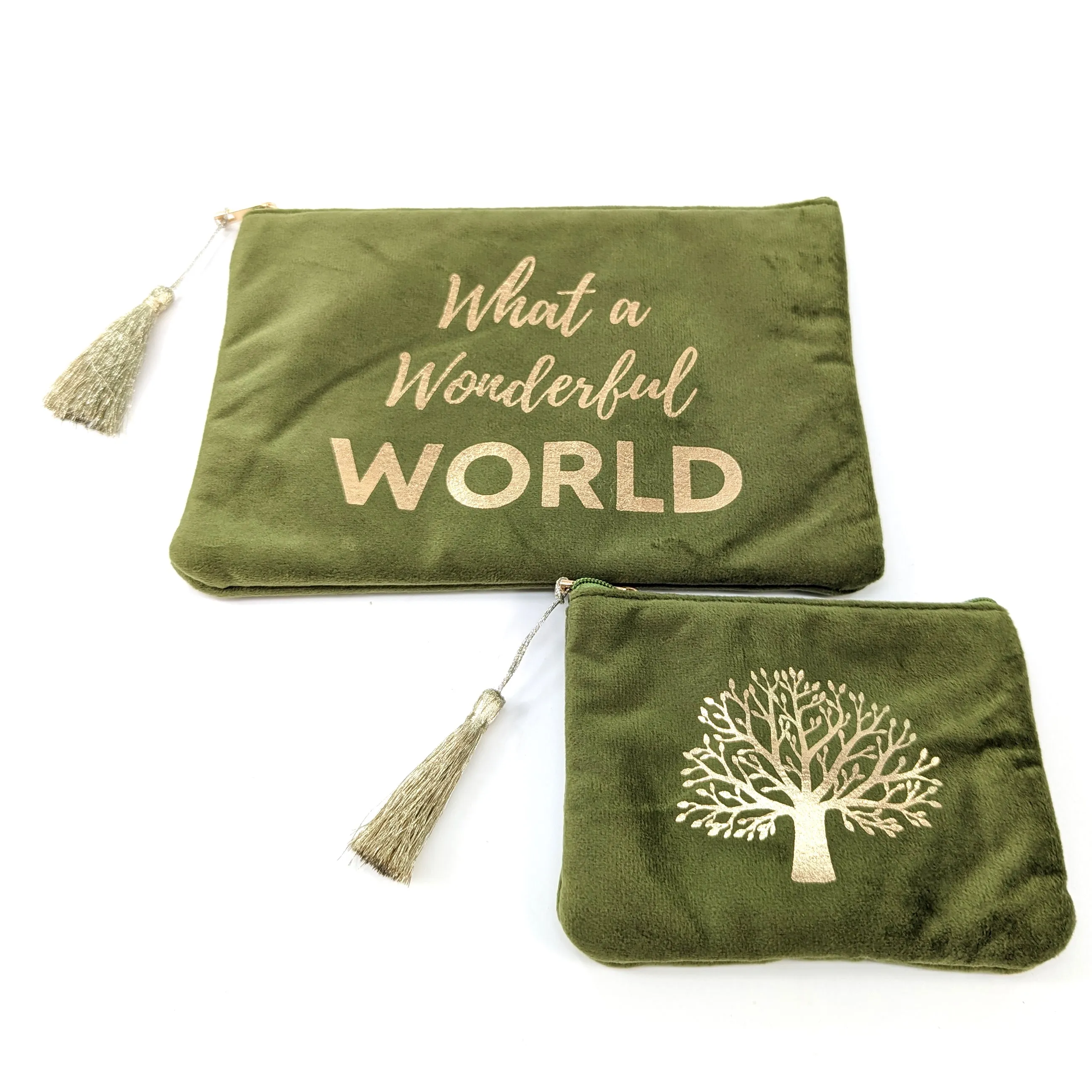 What a Wonderful World' Set of 2 Velvet Bags/Purses