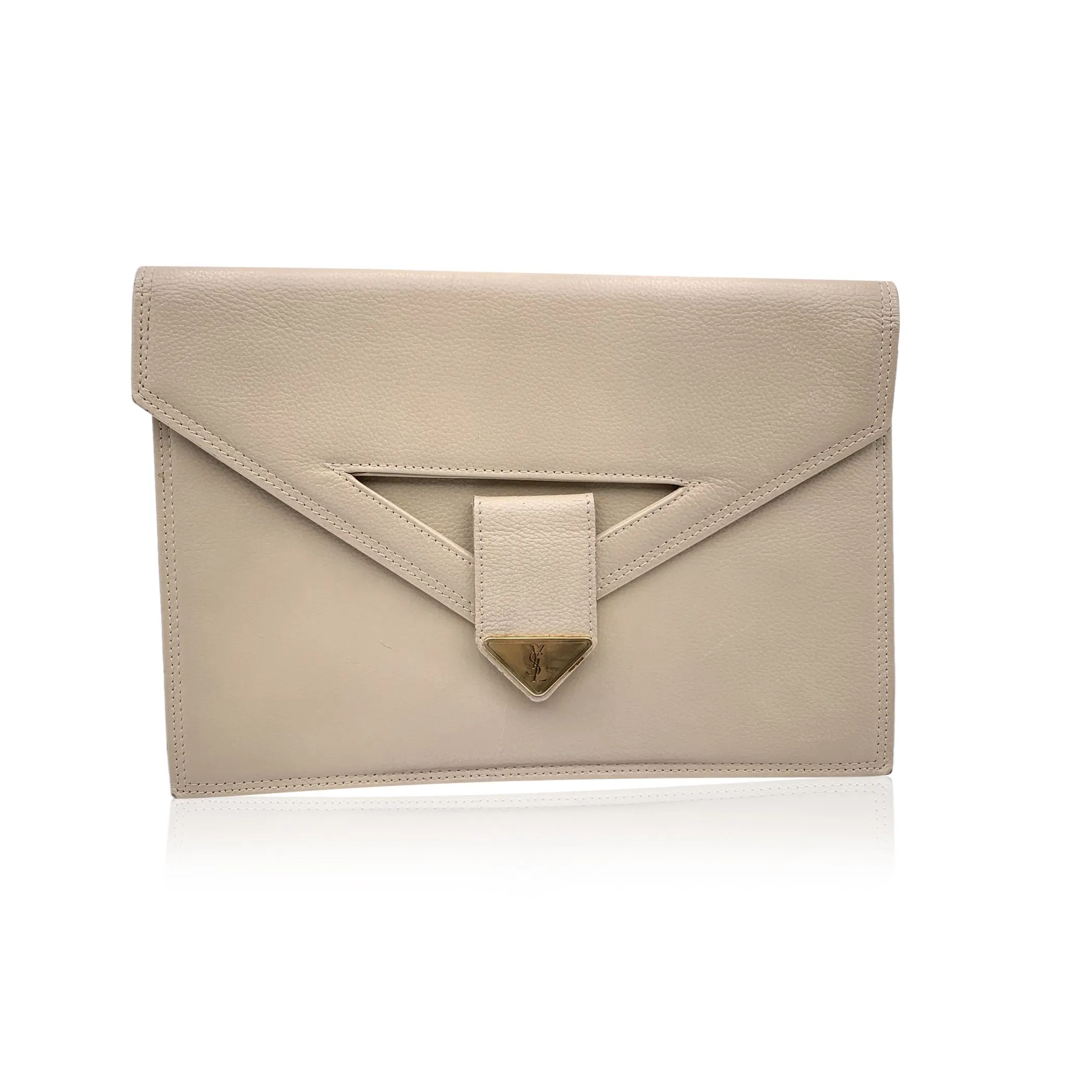 Yves Saint Laurent Vintage Beige Leather Clutch Bag Handbag