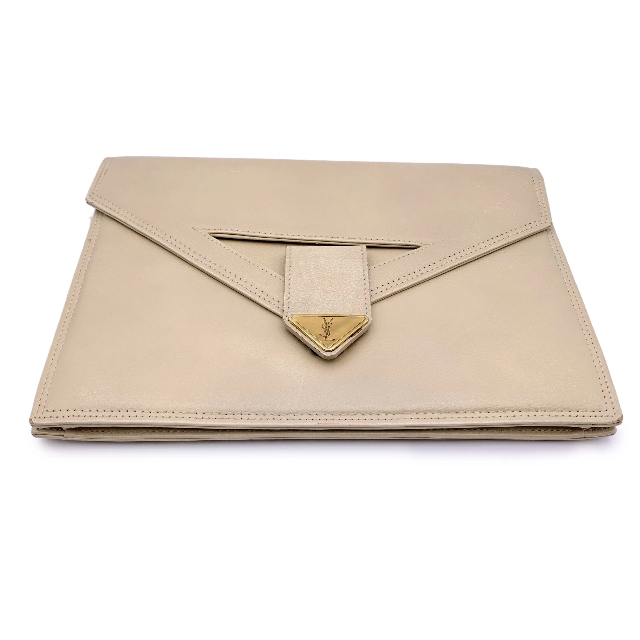 Yves Saint Laurent Vintage Beige Leather Clutch Bag Handbag