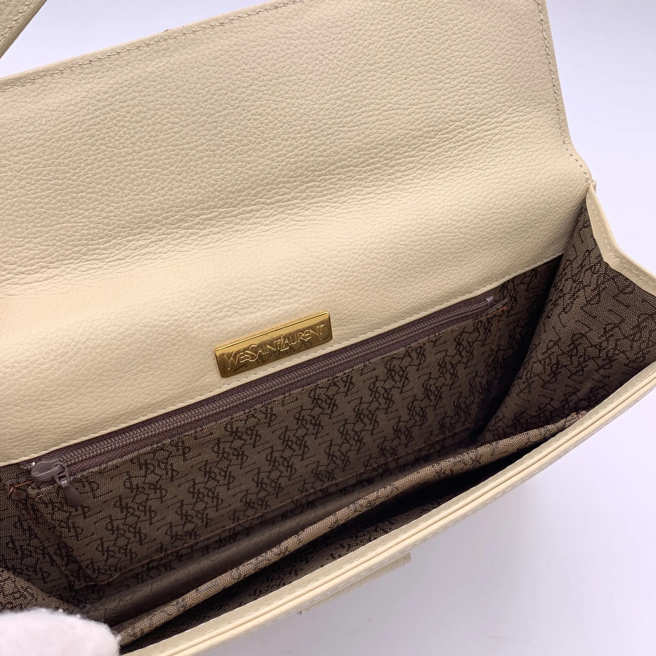 Yves Saint Laurent Vintage Beige Leather Clutch Bag Handbag