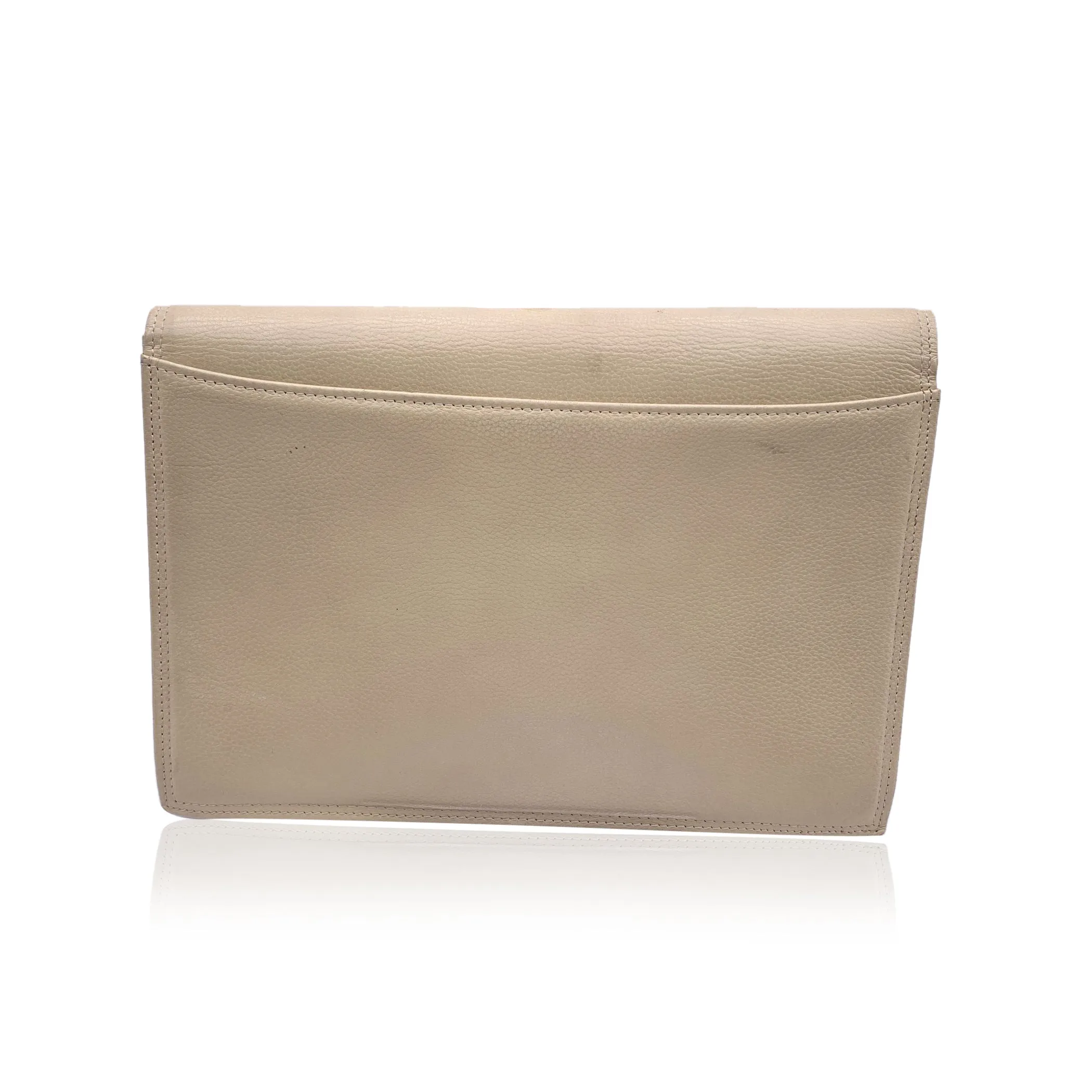 Yves Saint Laurent Vintage Beige Leather Clutch Bag Handbag